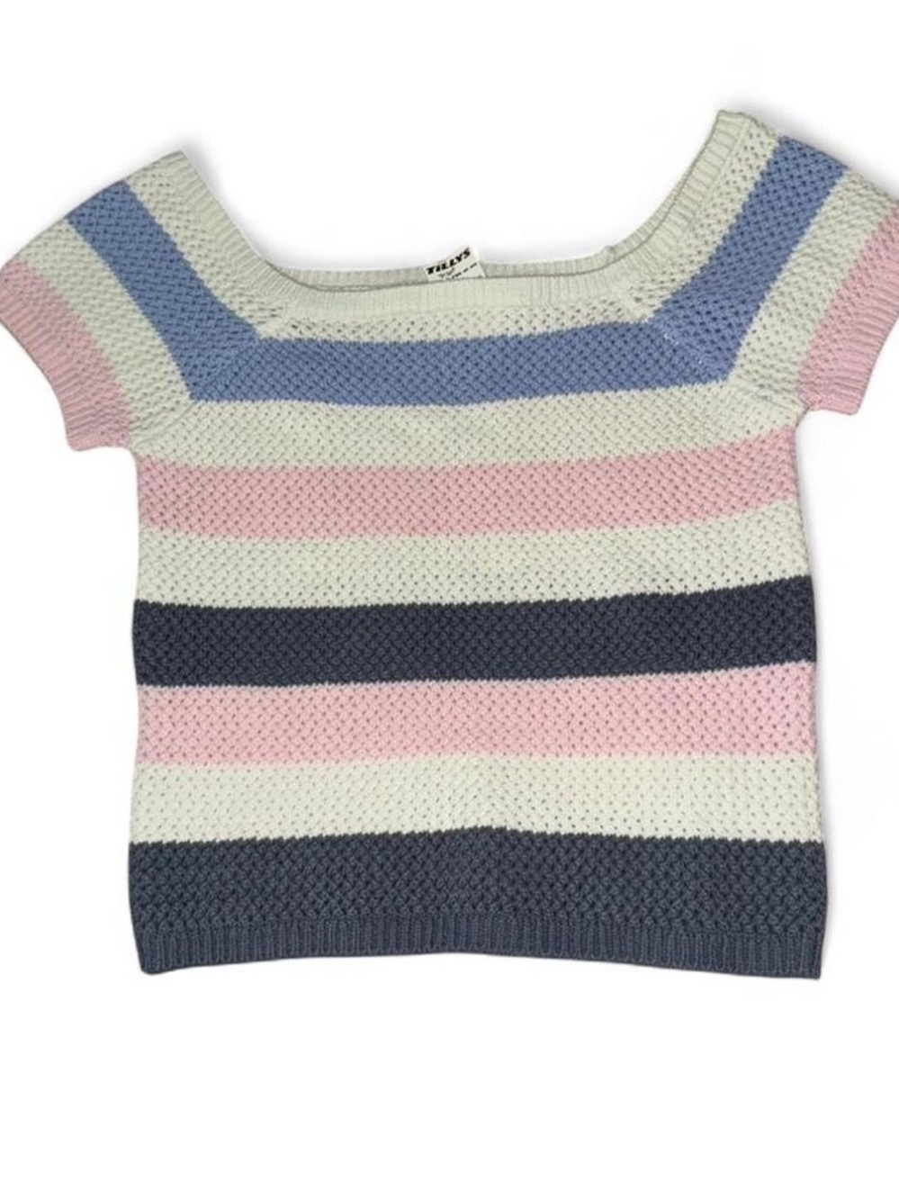 Tilly's Cream, Light Blue, Pink & Navy Striped Knit Women's Top